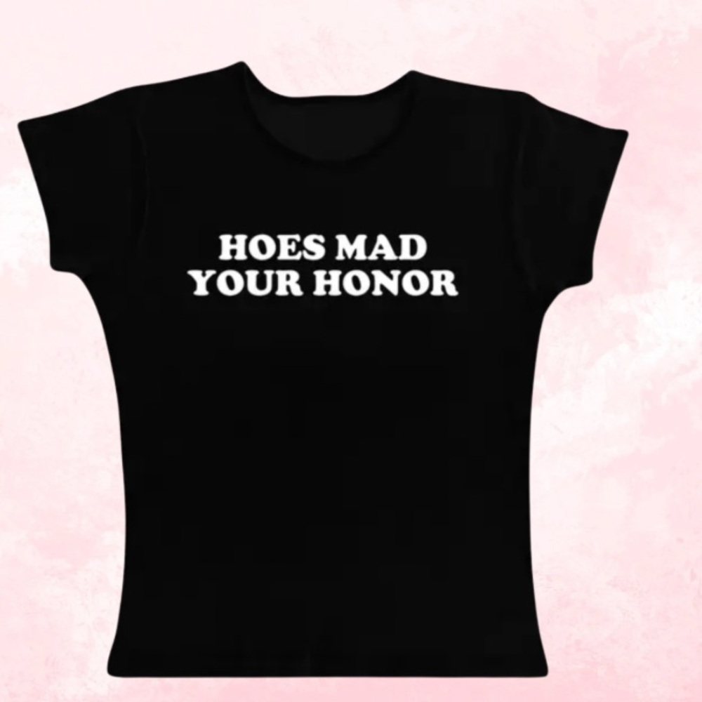 Women’s Multicolor Black & White Graphic Crop Top”Ho*s Mad Your Honor” Y2K Shirt